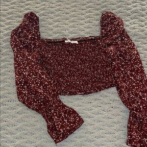 Women's Floral Smocked Top - Burgundy